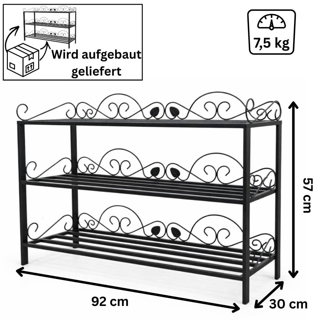 DanDiBo Schuhregal Metall Schwarz 3. Ebenen Schuhschrank Hoch Platzsparend 92 cm Mi-3 21235 Shoe Rack Schuh Regal Schuhorganizer