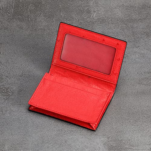 Image of HISCOW Full Grain Leather Business Card Holder Case | Minimalist EDC wallet, gusset holds 25 cards, ID window, fits folded bills, bifold profile, premium gifts for men & women