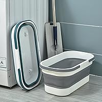 Vista 6 de Cubo plegable de plástico con ruedas de 14L (3.7 galones) para limpieza del hogar, cesto rectangular multiusos práctico para fregona, camping, RV