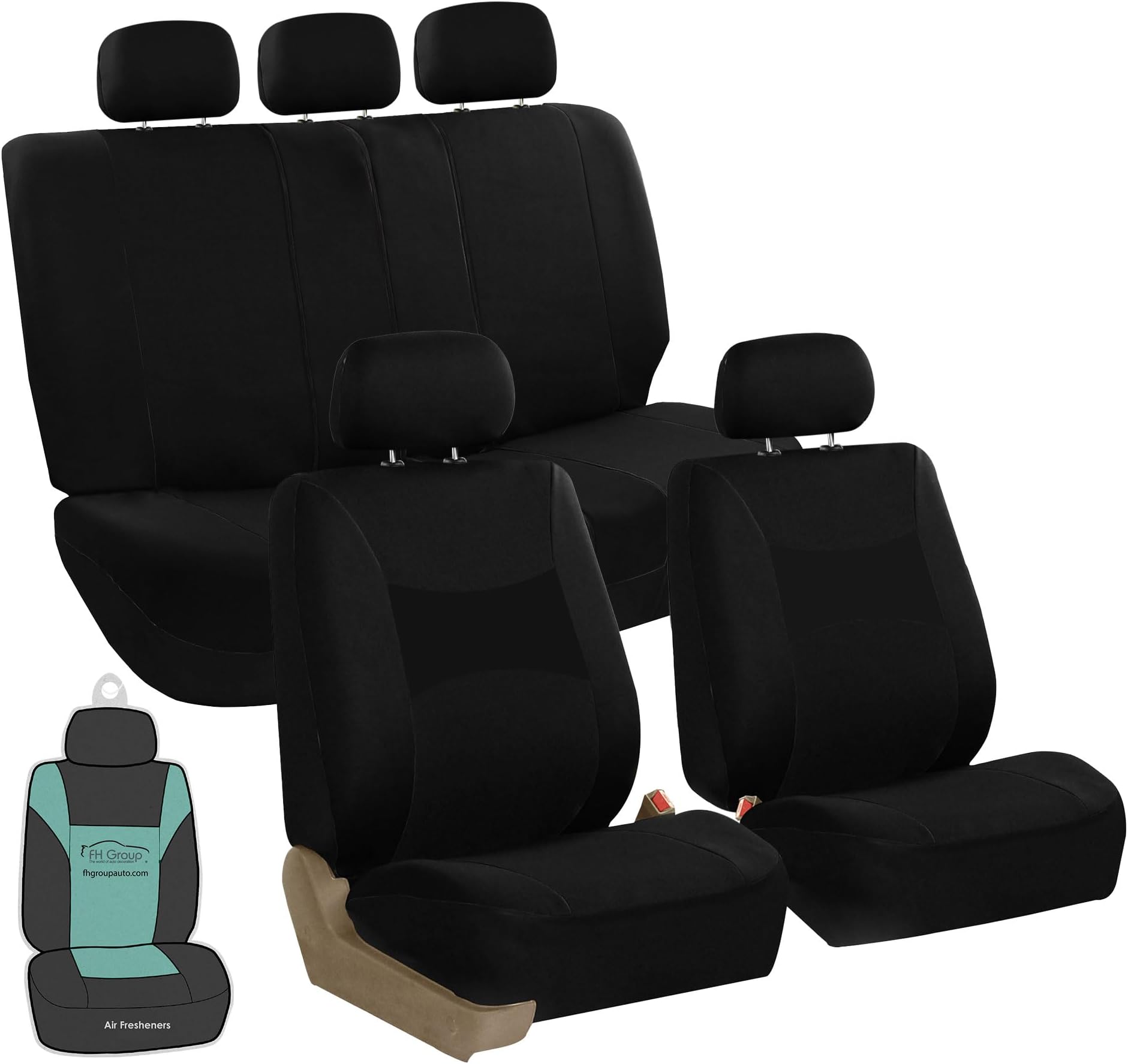 FH Group Light Breathable Durable Washable Flat Foam Padding Cloth Full Set Car Seat Covers, Airbag & Split Compatible w Gift - Universal Fit for Cars Trucks and SUVs (Black)