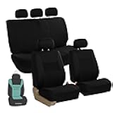 FH Group Universal Car Seat Covers Full Set for SUV Truck Sedan Vans | Waterproof All-Purpose Cloth Seat Cover Set Airbag Compatible Washable Split Bench Protector Interior Upgrade - Black