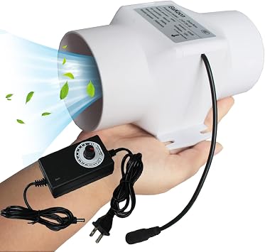 3 Inch Exhaust Fan 12V Inline Duct Fan 53Cfm Extractor Blower 10W Plastic Variable Vent Fan for Grow Tents Hydroponics Kitchen Shutter Attic Color Adjustable Speed, Size 10w