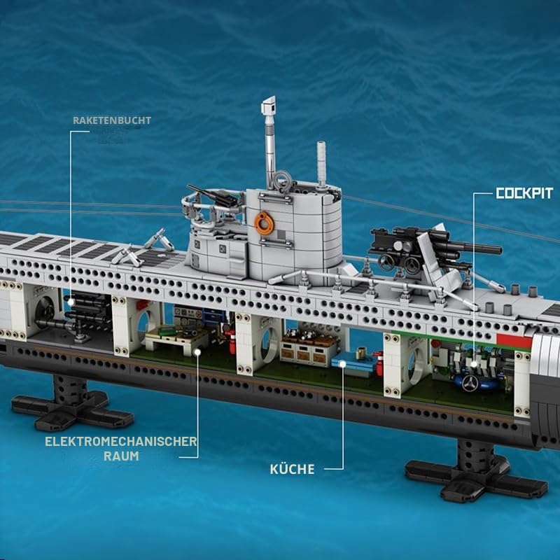 YILETKC Submarine Schiff Bausteine, 3987 Teile U-förmiges U-Boot Klemmbausteine Modell Bausatz, Militär Schiffe Modular Konstruktionsspielzeug, Militär Bauspielzeug für Erwachsene