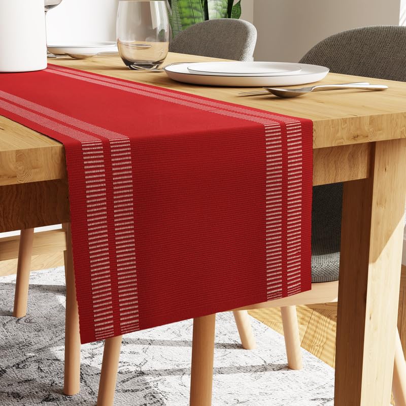 Encasa XO Dining Table Runner 32x183 cm, Ladder Red, 72 x 12.6 inch (Rectangle)
