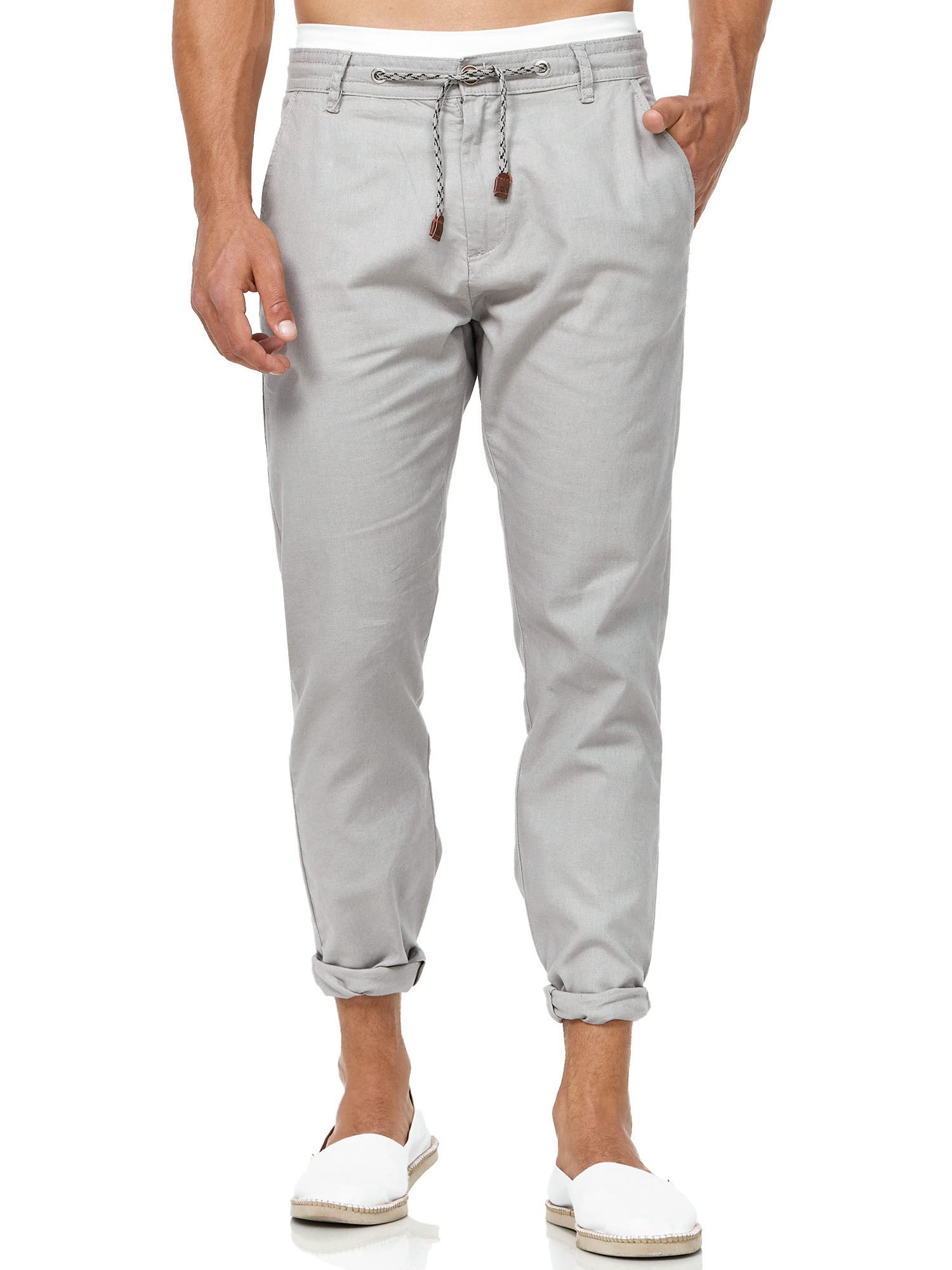 Indicode Hombres Veneto Pantalón de Tela de Lino y algodón