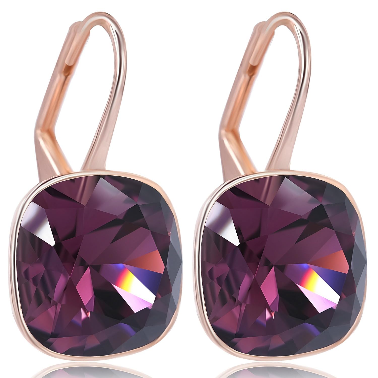 Jugendstil Ohrringe Gold Marken Kristalle Mauve Ohrhänger Ov