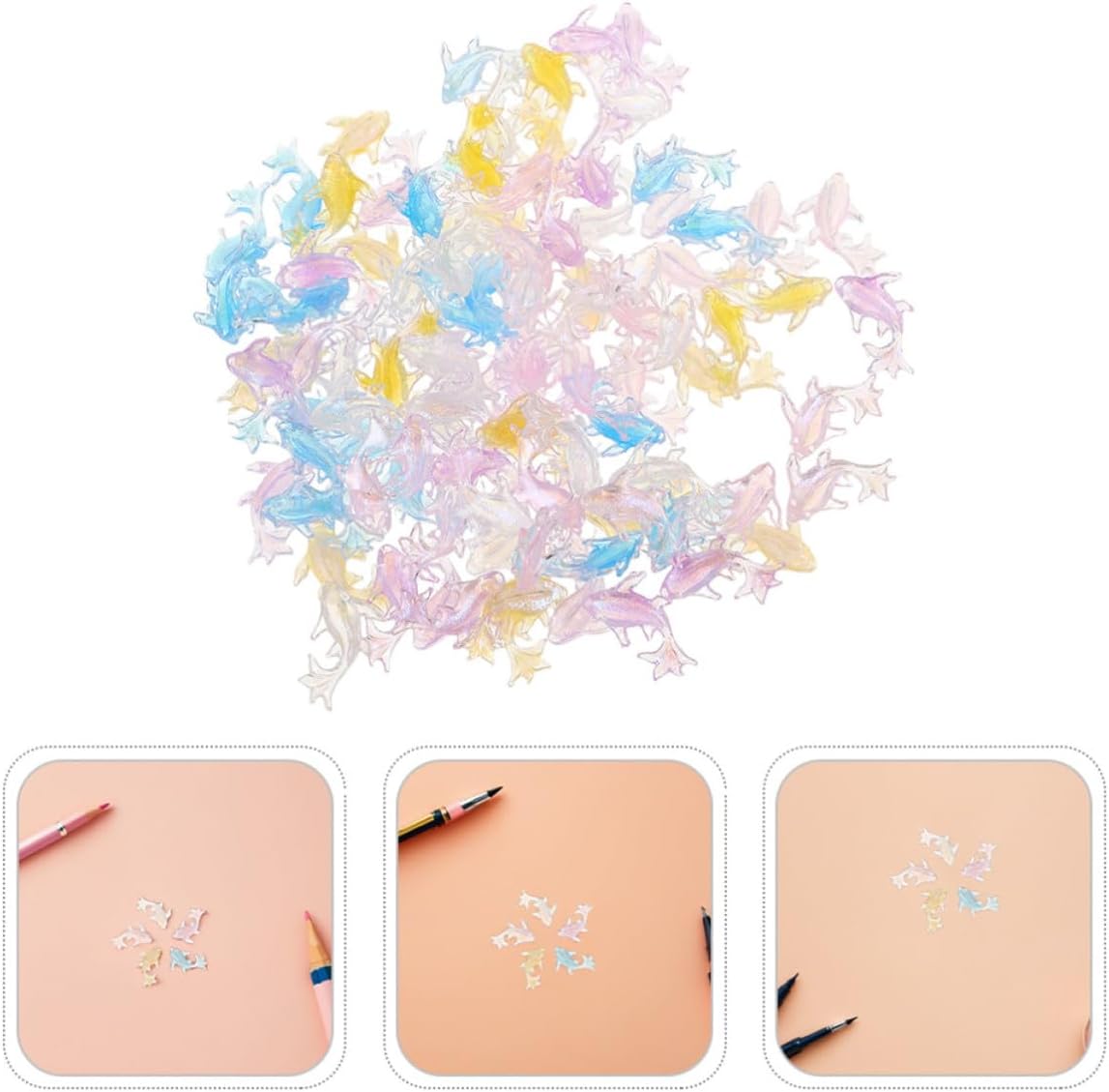 200pcs Mini Resin Dolphin Figurines for Nail Art Decoration Kits | Ocean-themed Miniature Accents, Lightweight Resin Build, Secure Placement for DIY Craft Projects and Random Color