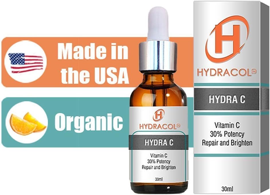 Hydracol Best Vitamin C Serum for Face, Natural, Organic Moisturizer with Hyaluronic Acid, Anti Aging, Repair Sun Damage, Dark Circles Fine Lines and Wrinkles