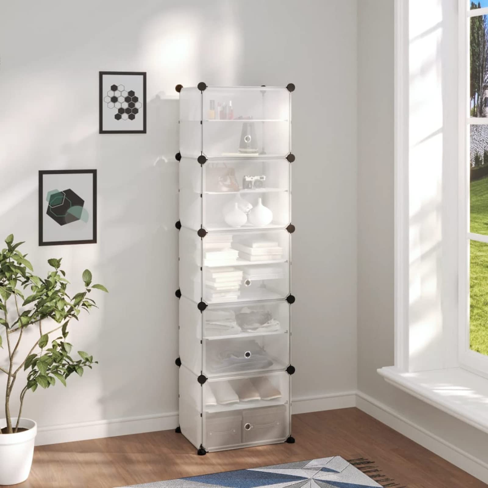 Étagère à chaussures transparente en polypropylène à 10 niveaux pour entrée et armoire