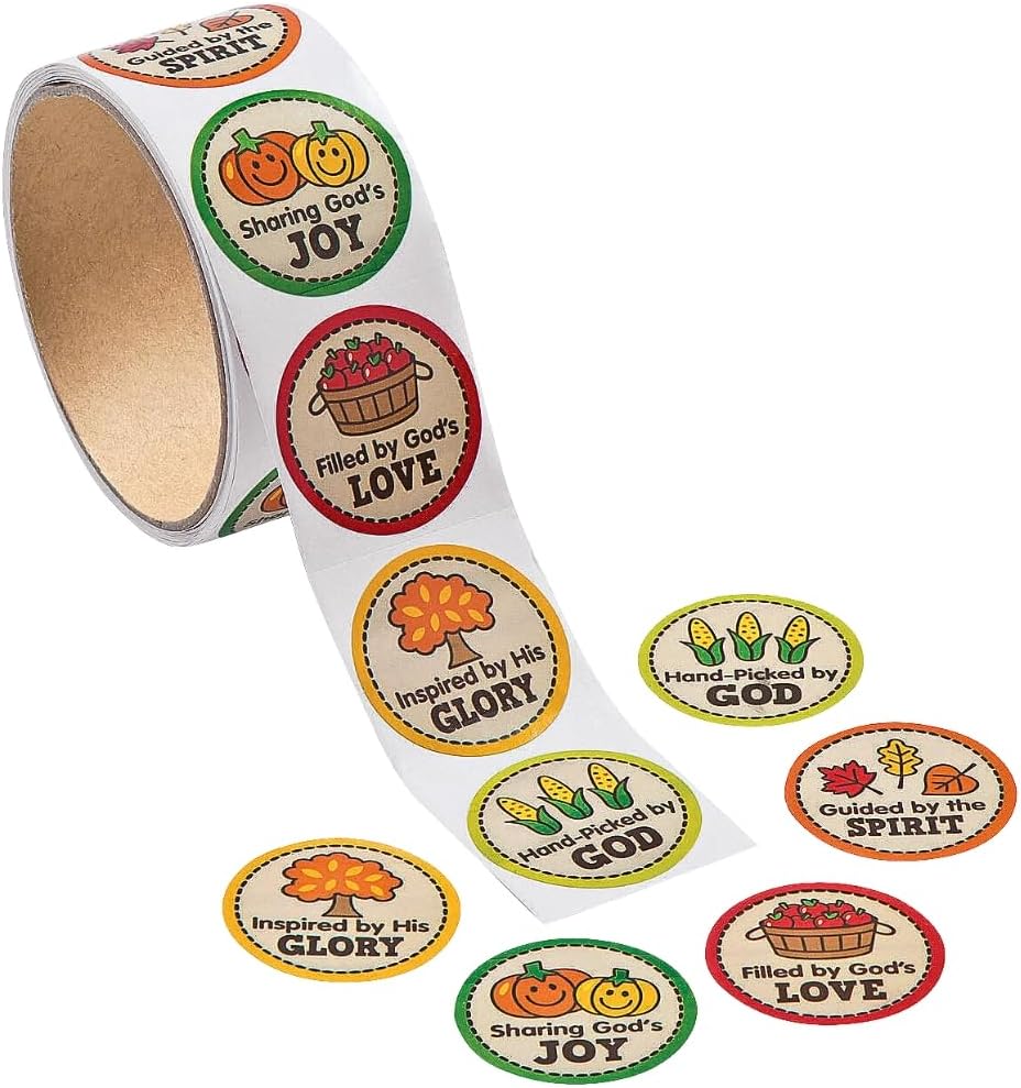 Faith Fall Market Sticker Roll (100-Pack) - 1.5" - Multicolor Round Stickers - Ideal for Sunday School, Vacation Bible School & Party Favors
