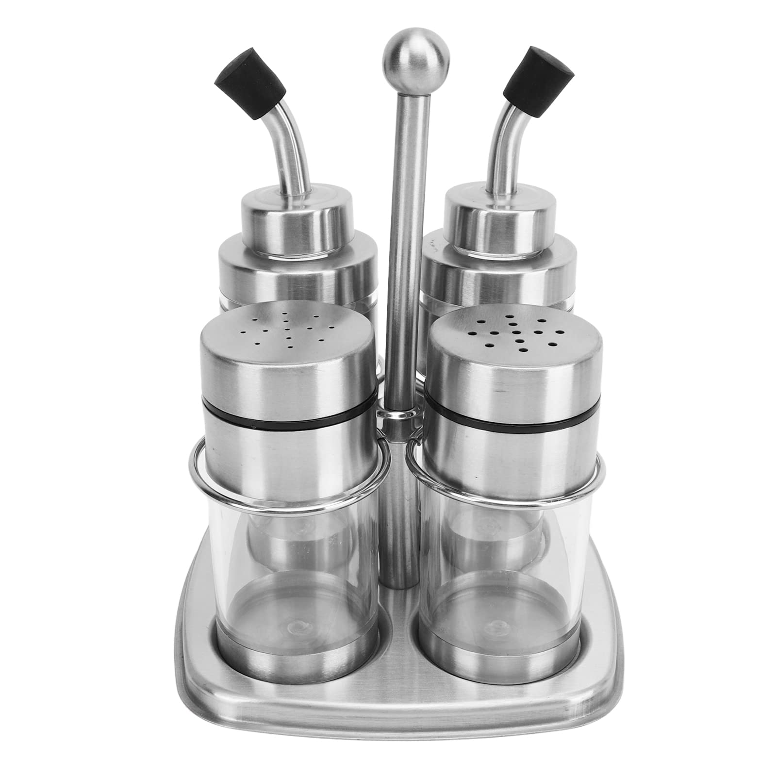 Lybunair Stainless Steel Seasoning Containers Set, 4Pcs Vinegar Bottle Pepper Shaker with Base Stand, Seasoning Jar for Salt & Pepper Shakers for Home and Dining