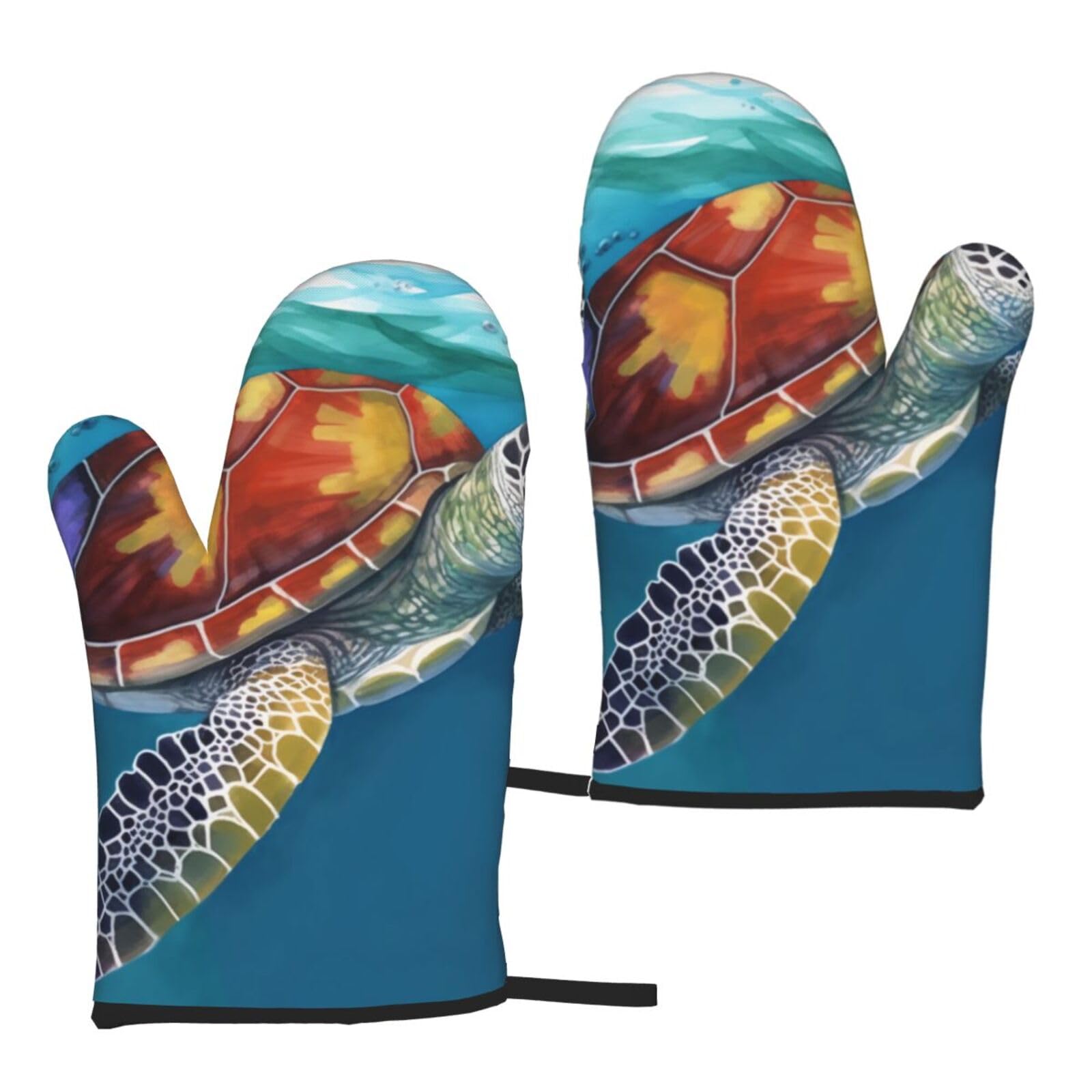Sea Turtle prin Printed Oven Mitts Sets 2 PCS Heat Resistant and Non-Slip Glove Potholder for Kitchen Cooking Baking Grilling