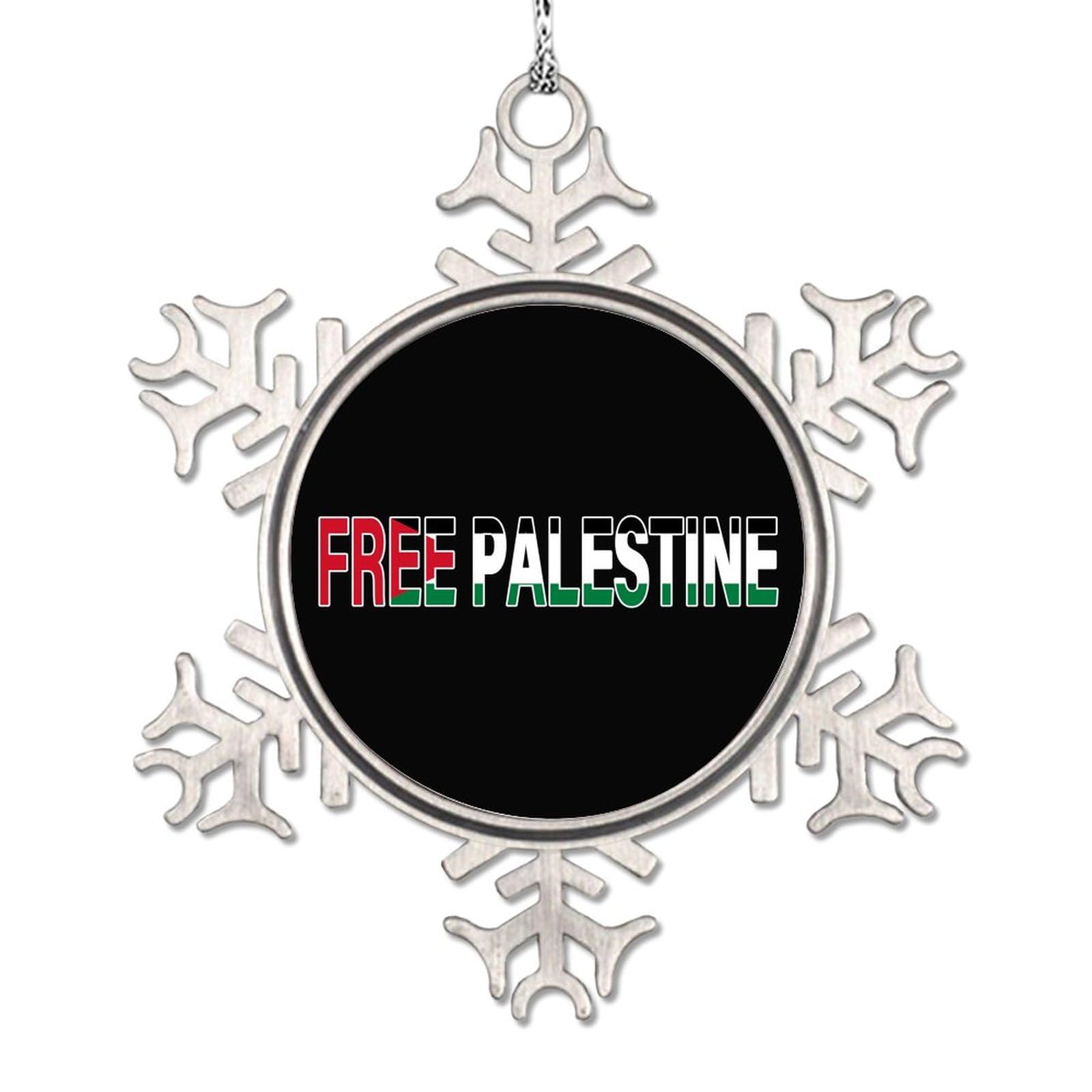 LITTLEGROVE SEEDS Palestine Flag Personalized Christmas Ornament 2023 Free Palestine Hanging Snowflake Ornaments Metal Christmas Tree Decorations Christmas Keepsake New Year Gifts