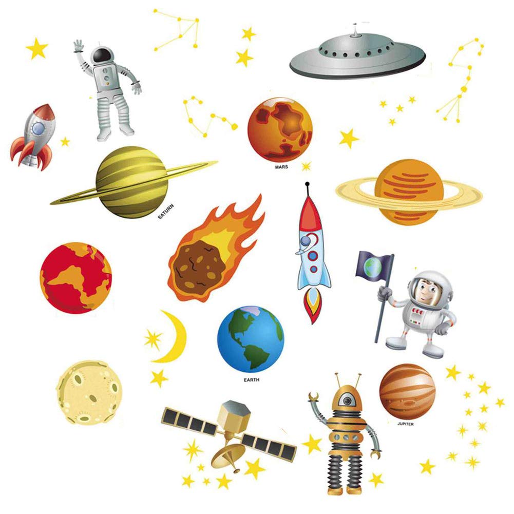 Lichi DIY Children Nursery Room Wall stickers Decal Transportation - Galaxy Space Astronaut Roket