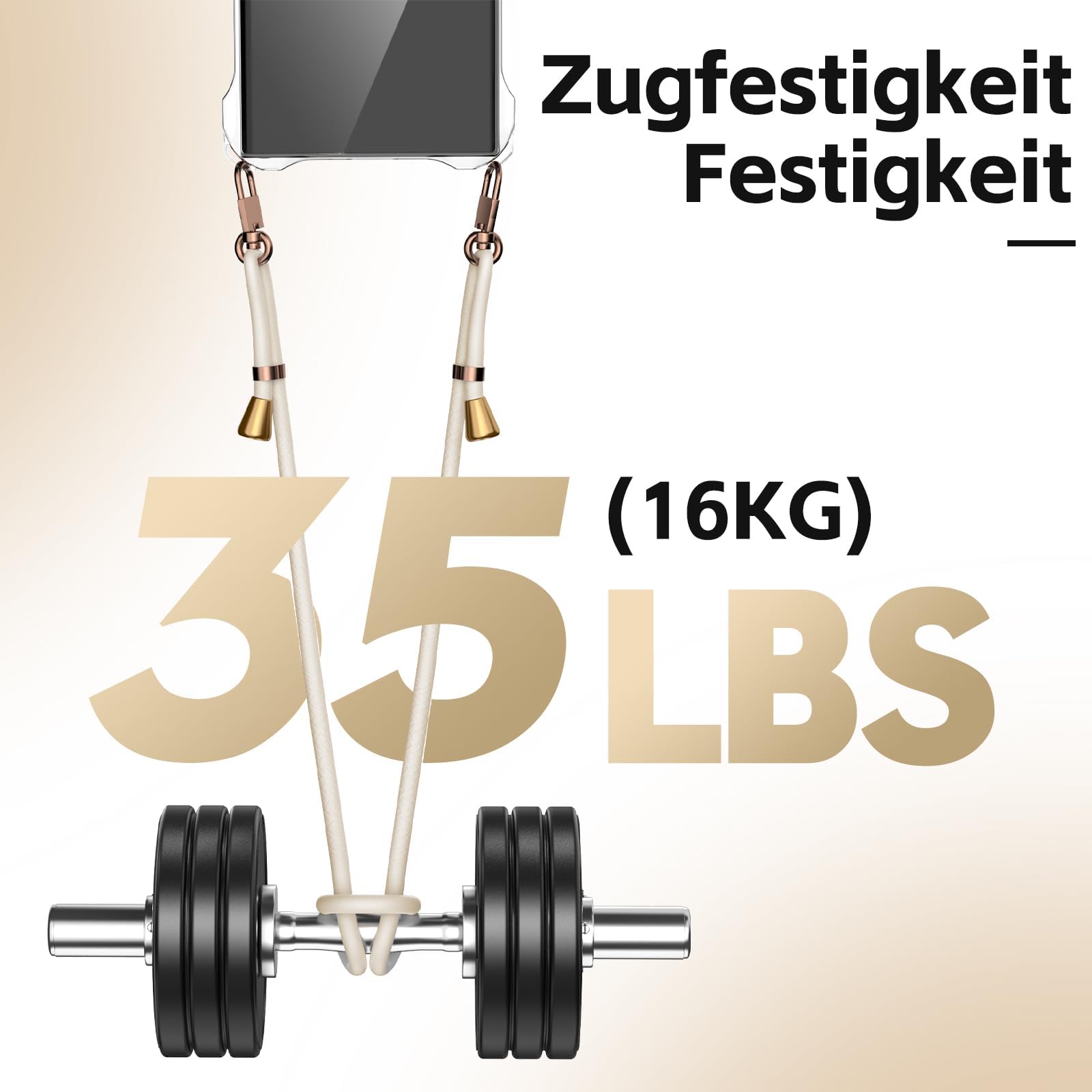 Handyband Abnehmbar für iPhone 17 Pro Max Hülle mit Band, Beige Langes Band zum Umhängen & Kurzkordel Handgelenk, Transparent Handyhülle Kompatibel mit Magsafe + Schutzfolie + Kameraschutz