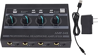 4 Channel Metal Stereo Amplifier,Headphone Amplifier 4 Channel Metal Stereo Amplifier Mini Earphone Splitter for Studio and Stage 100 to 240V