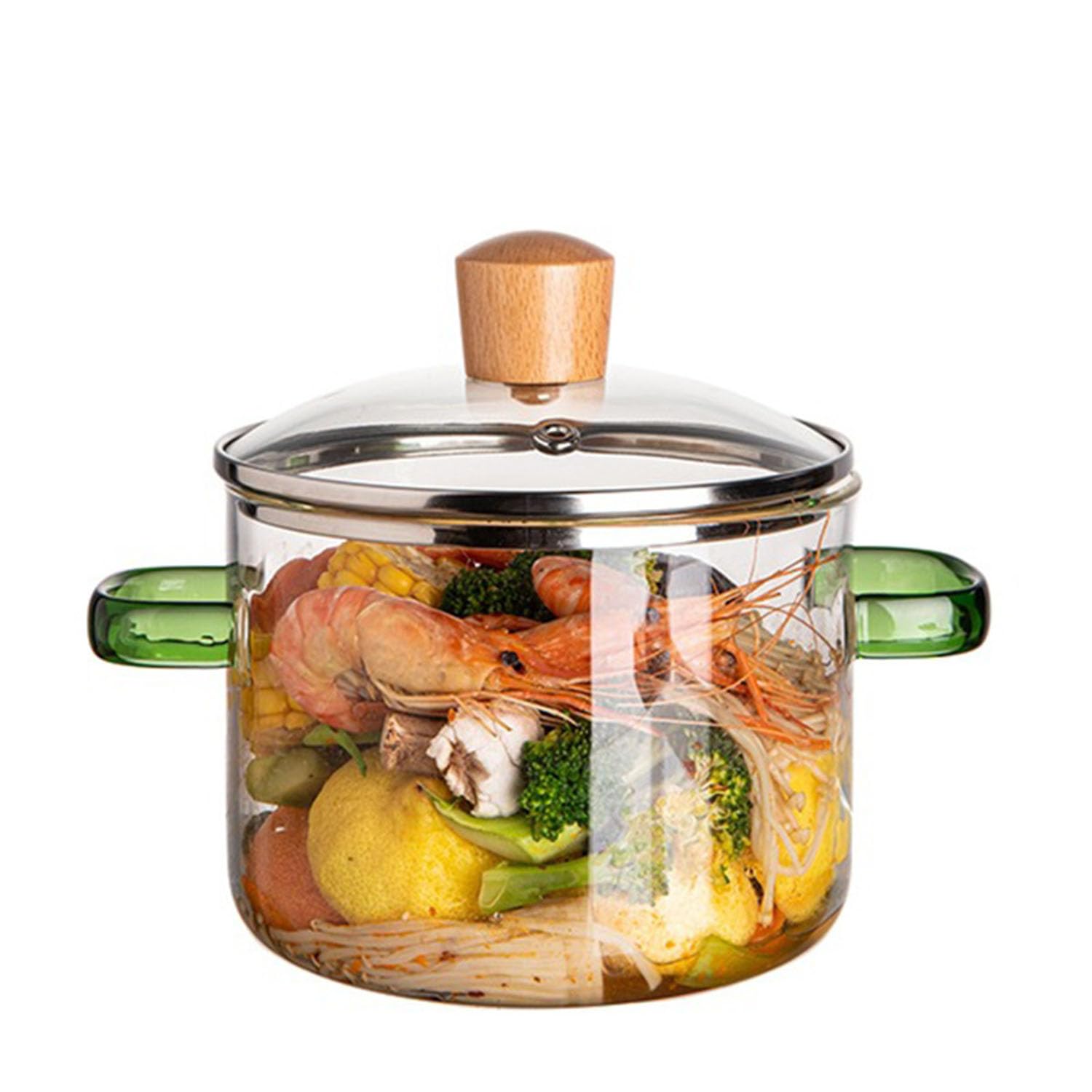 Glas-Topf, mit Deckel und Holzgriff, Glaskochgeschirr for Pasta, Nudelsuppe, Milch, Babynahrung, transparent(1600ml)
