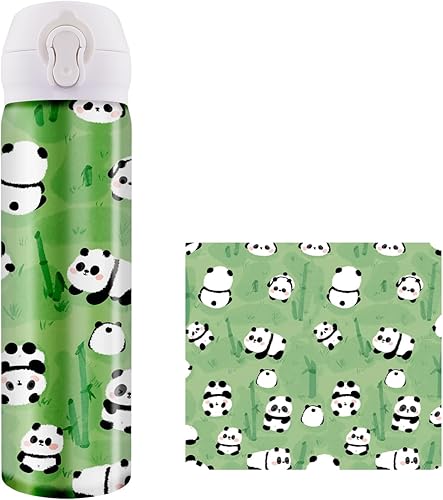 Miniatura 1 de NVAEJNJT Panda - Botella de agua de acero inoxidable, botella de vacío reutilizable Panda de 16.9 fl oz, se adapta a portavasos de automóvil, agua