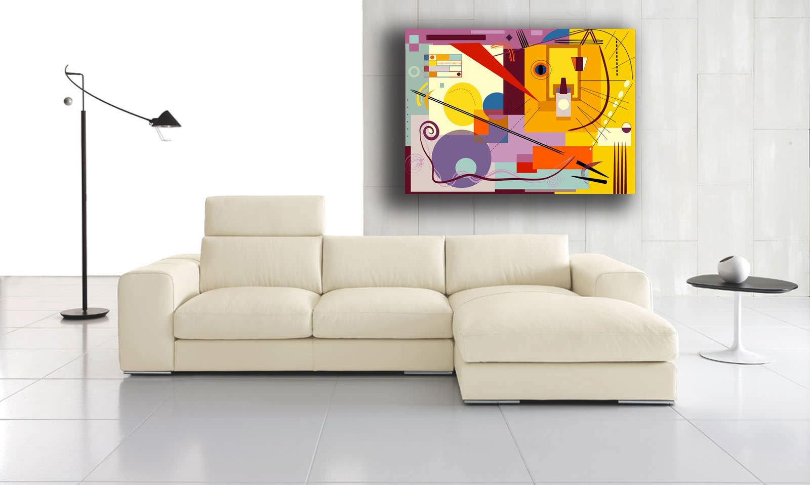 Quadri Moderni Stile KANDINSKY Giallo composizione Quadro moderno da Parete astratto XXL grande Stampa su tela Canvas Decorazione Murale muro Soggiorno Arredo Camera letto Cucina (70x100 cm, 8)