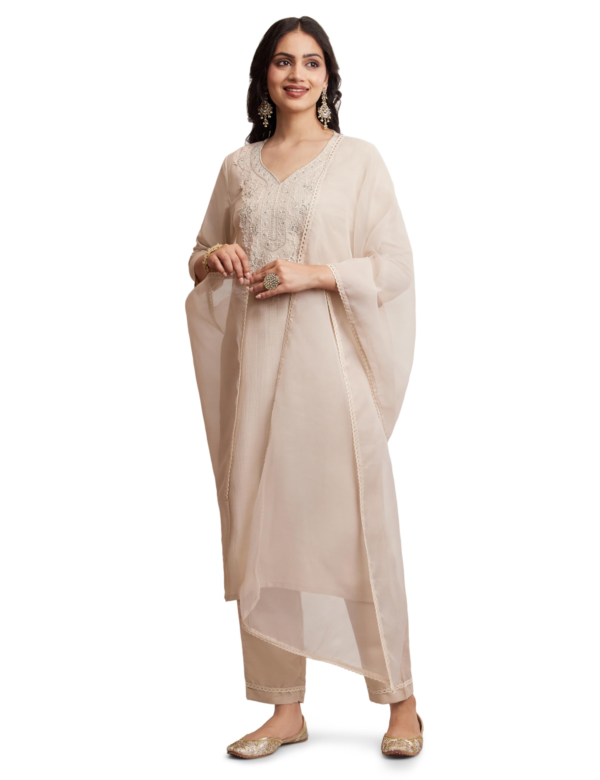 Women's Embroidered Kurta Pant Set with Dupatta-image-14