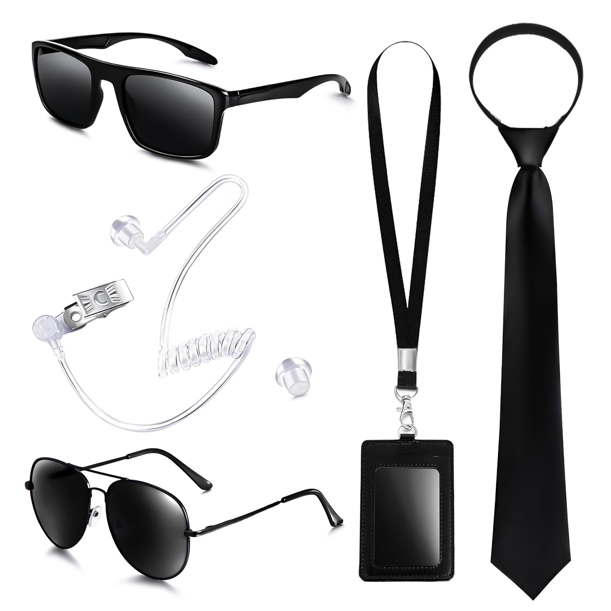 GIFIKOI MIB Agent Costume Set Secret Service Costume Accessories Earpiece Sunglasses Zipper Ties ID Card for Men Halloween Alien Party Dress Up