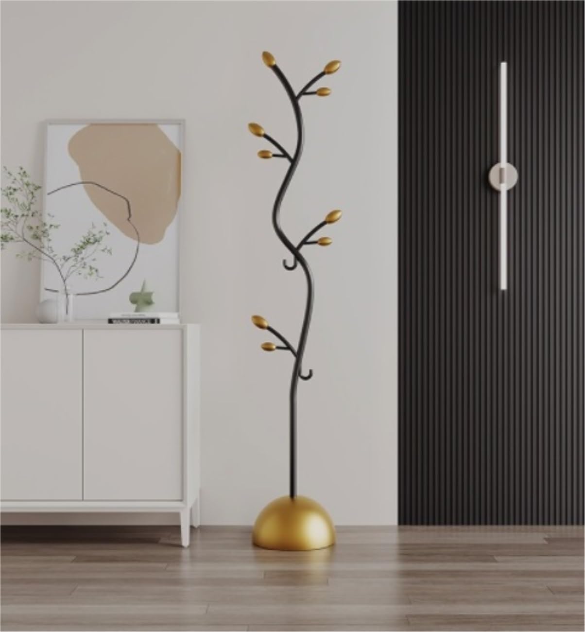 Coat Rack Freestanding Coat Stand Rack Coat Tree Free Standing Coat Rack Wooden Coat Stand 8 Hooks Coat Rack Tree Hemispherical Base Coat Holder Hall Tree Coat (Black 175 * 28cm)