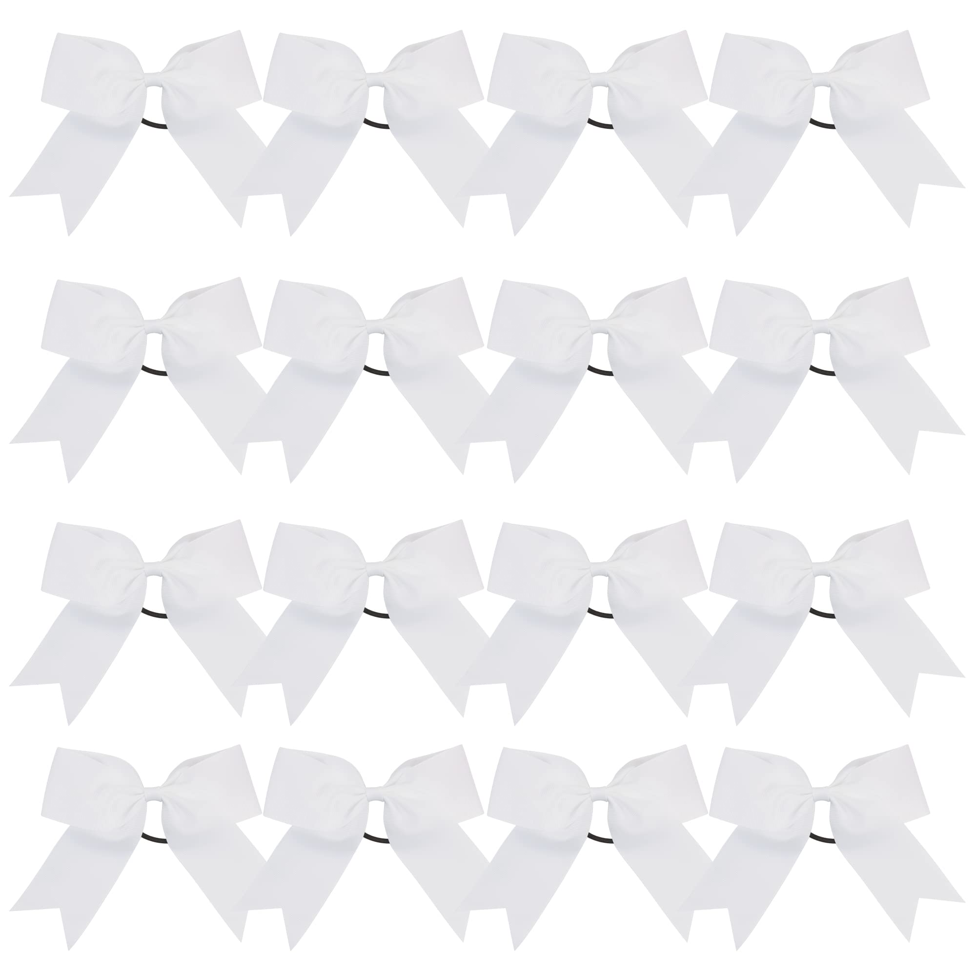 Cheer Bows 6 Inch Ponytail Holder Hair Tie 16 Pcs Hair Bow Cheerleader Bows Hair Tie (White)