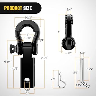 Nilight Shackle Hitch Receiver 2Inch 45000 LBs Breaking Strength 3/4" D Ring Shackle w/Trailer Hitch Pin Heavy Duty Solid Recovery Towing Kit for Trucks Jeeps Off-Road,2 Years Warranty