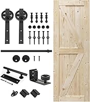 Vista 20 de S&Z TOPHAND 20 pulgadas x 84 pulgadas. Puerta de granero anudada británica sin terminar con kit de herrajes deslizantes de 4 pies/madera