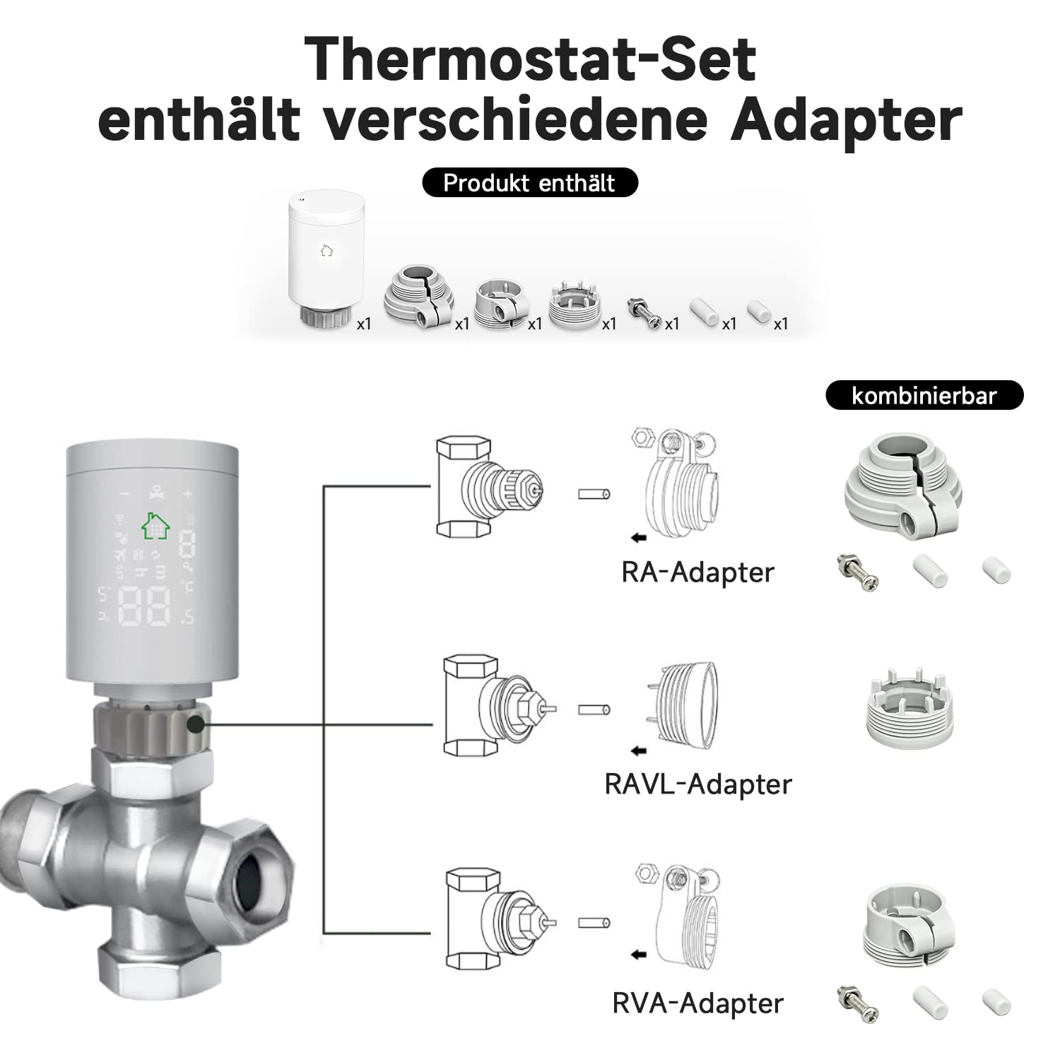 SONNI Smart Heizkörperthermostat Zigbee 3.0 Wireless Gateway Thermostat Heizkörper Heizung Digital Set APP WiFi Smart Home smartsystem M30*1,5mm