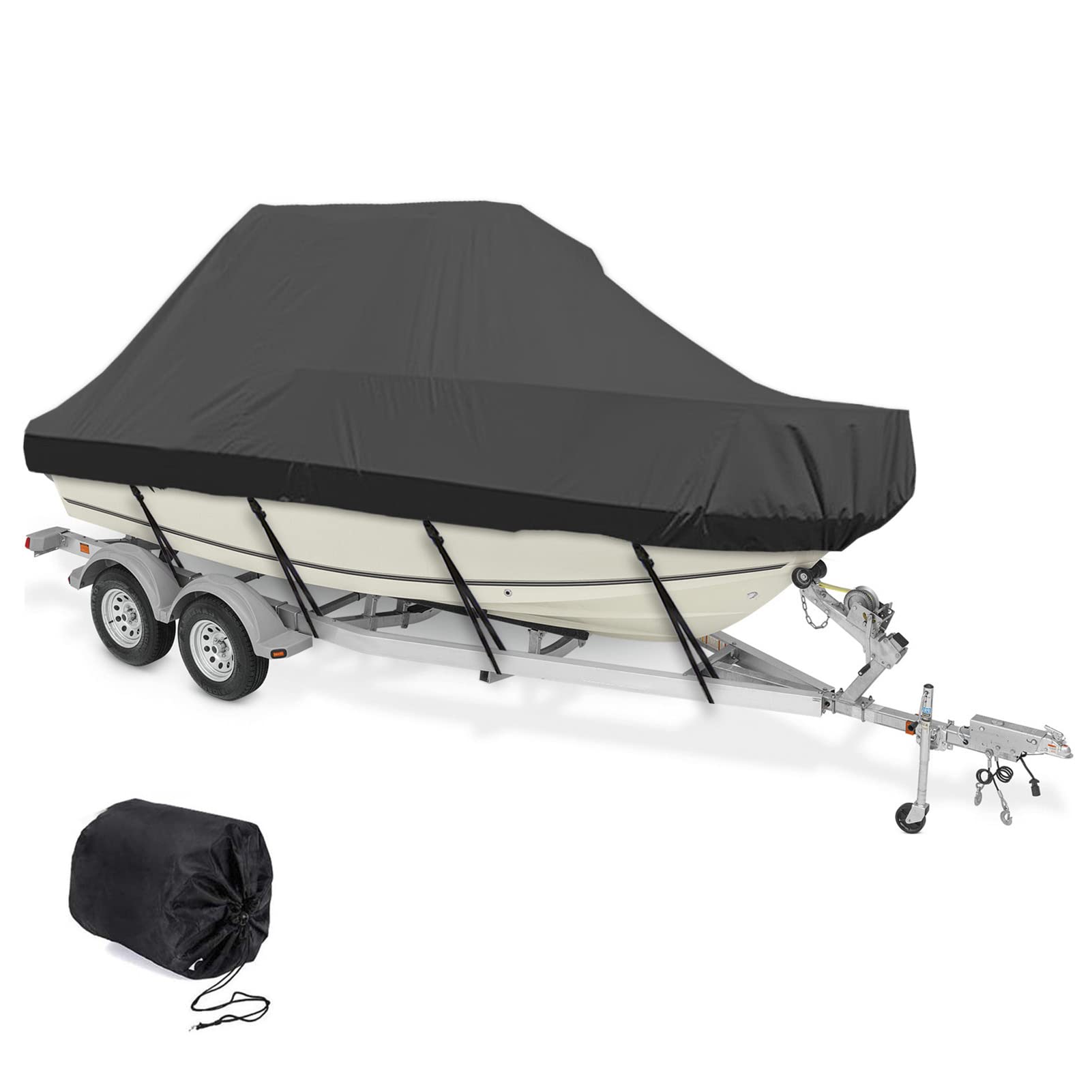 LDIW 11-27ft Trailable Boat Cover 210D Waterproof Oxford Custom Cover Fits V-Hull Tri-Hull Runabout Bass Speedboat Fishing Ski Boat Covers, Black,25 to 27FT: 1010x590cm