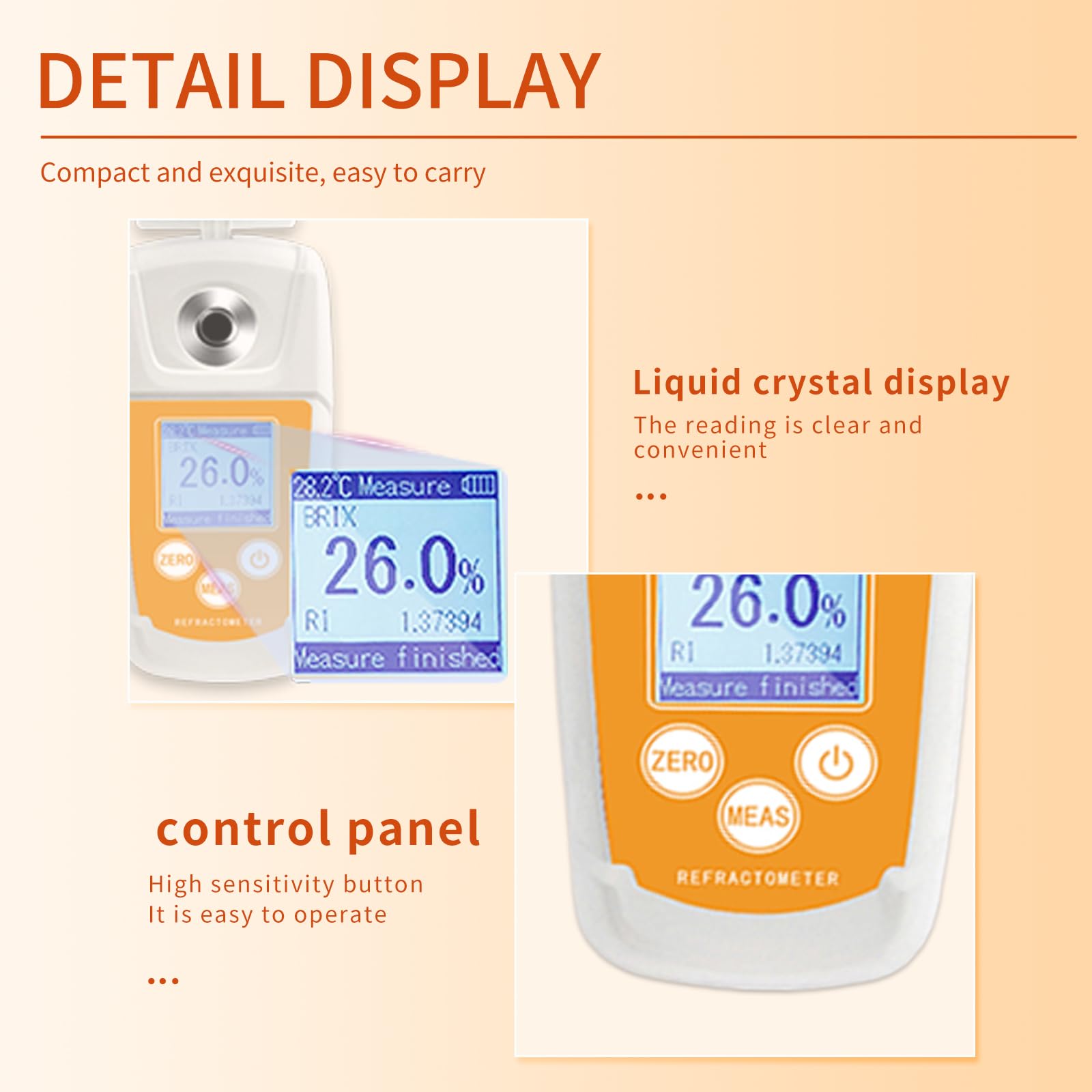 Brix Meter 0-93% Saugprüfer Premium Digital Brix Refraktometer mit ATC für Honig, Ahornsirup, Obst, Getränke, Saft, Melasse, Süßgetränk, Zuckergehalt Messung