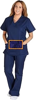 M&M SCRUBS Women Mock Wrap/Flare Pant Set Medical Scrub Set XXL Navy