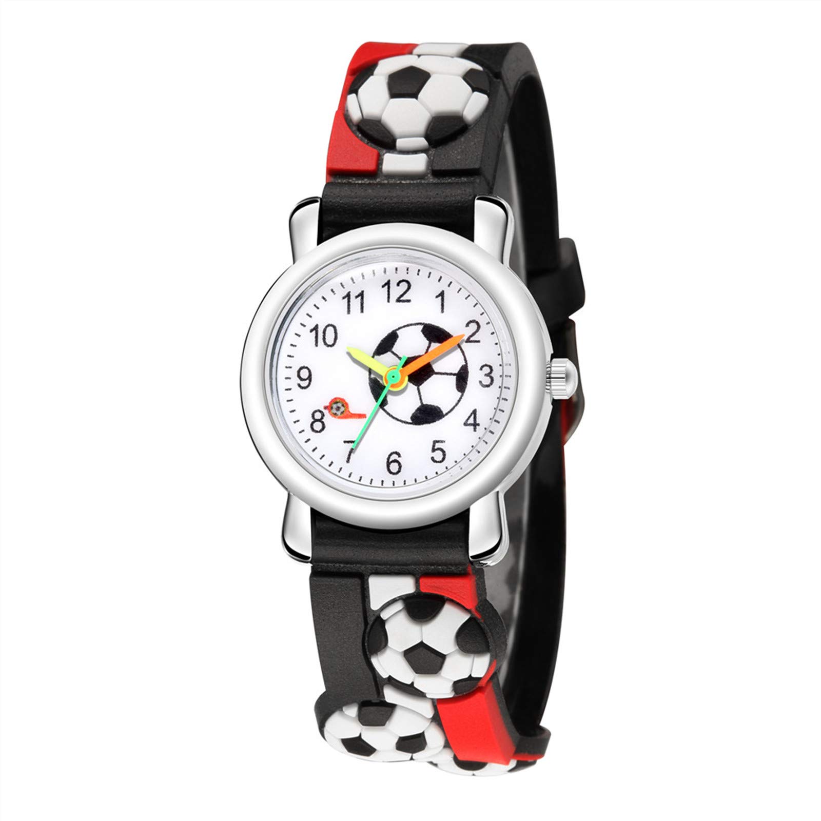Children's 3D Quartz Fashion Watch Pattern Sports Football Kid's Watch Jewelry for Boys Ages 4-8 (Black, One Size)
