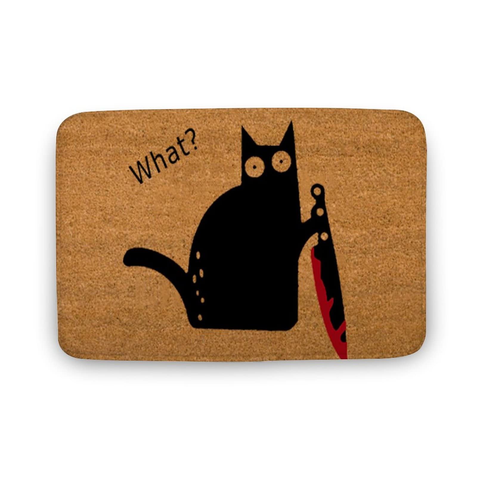 Cat Welcome Doormat - Black Cat Design, 16'x24' Front & Back Door Mat