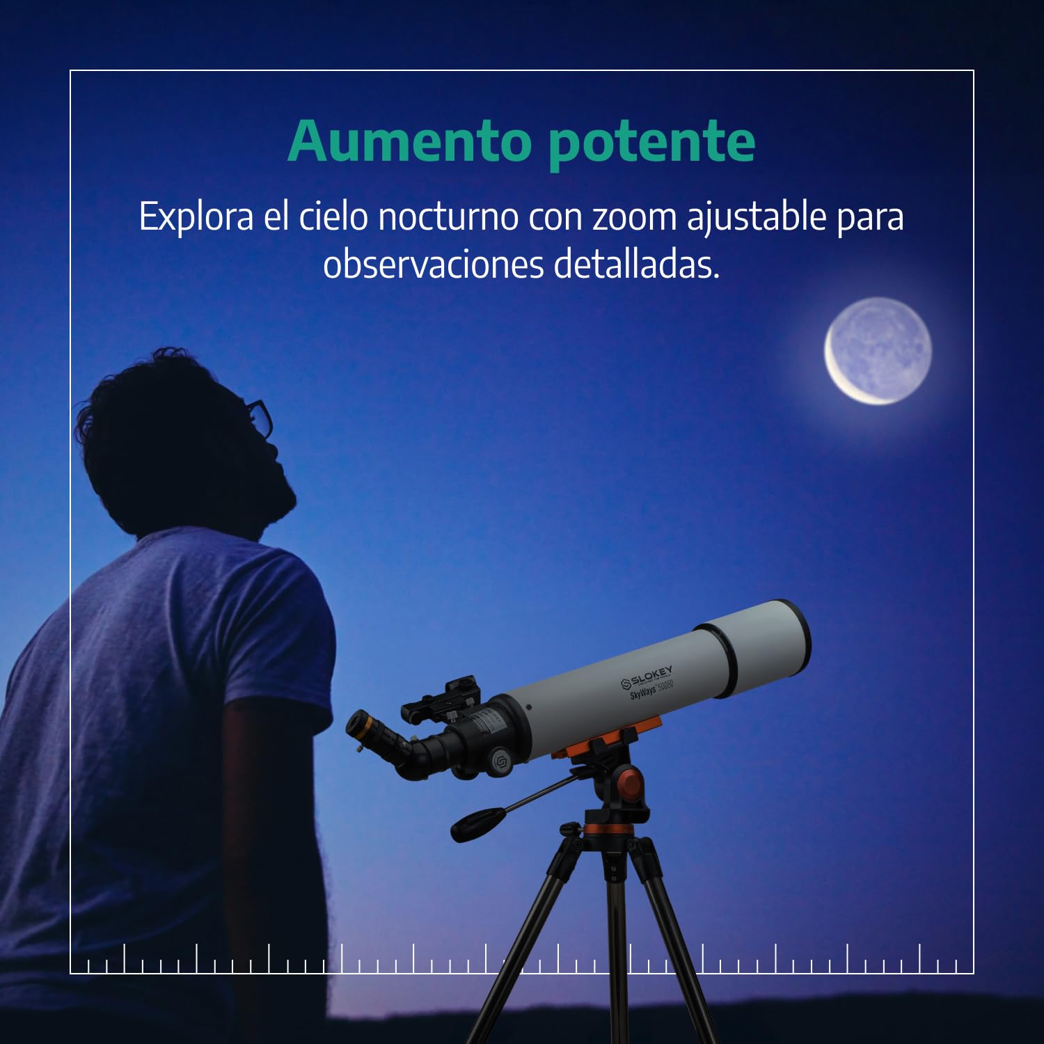Slokey 50080 Telescopio Terrestre y Astronómico Refractor 25x-250x - Telescopio Portátil 80 mm para Niños y Principiantes - Observación de Estrellas Luna, Planetas, Incluye Trípode de Acero Inoxidable