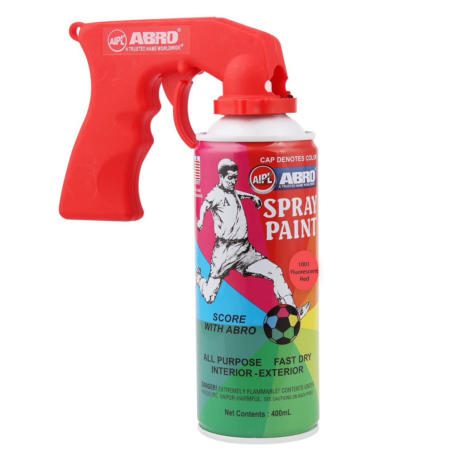 ABRO SP-1001-G Multipurpose 400 ML DIY Spray Paint Can With Trigger Gun Hand Grip Multi-Surface Applications Metal, Wood, Wall Aerosol Paintings (Fluorescent Red)