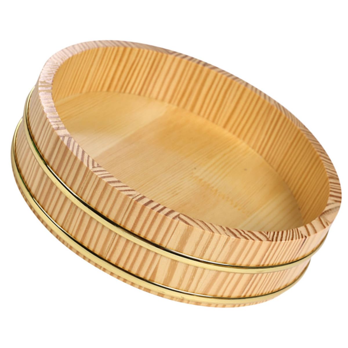 Cuve de Mélange à Riz pour Sushi en Bois avec Bord Doré, Grosse Capacité, Style Japonerie Élégant, pour Réunions Familiales et Service la Maison