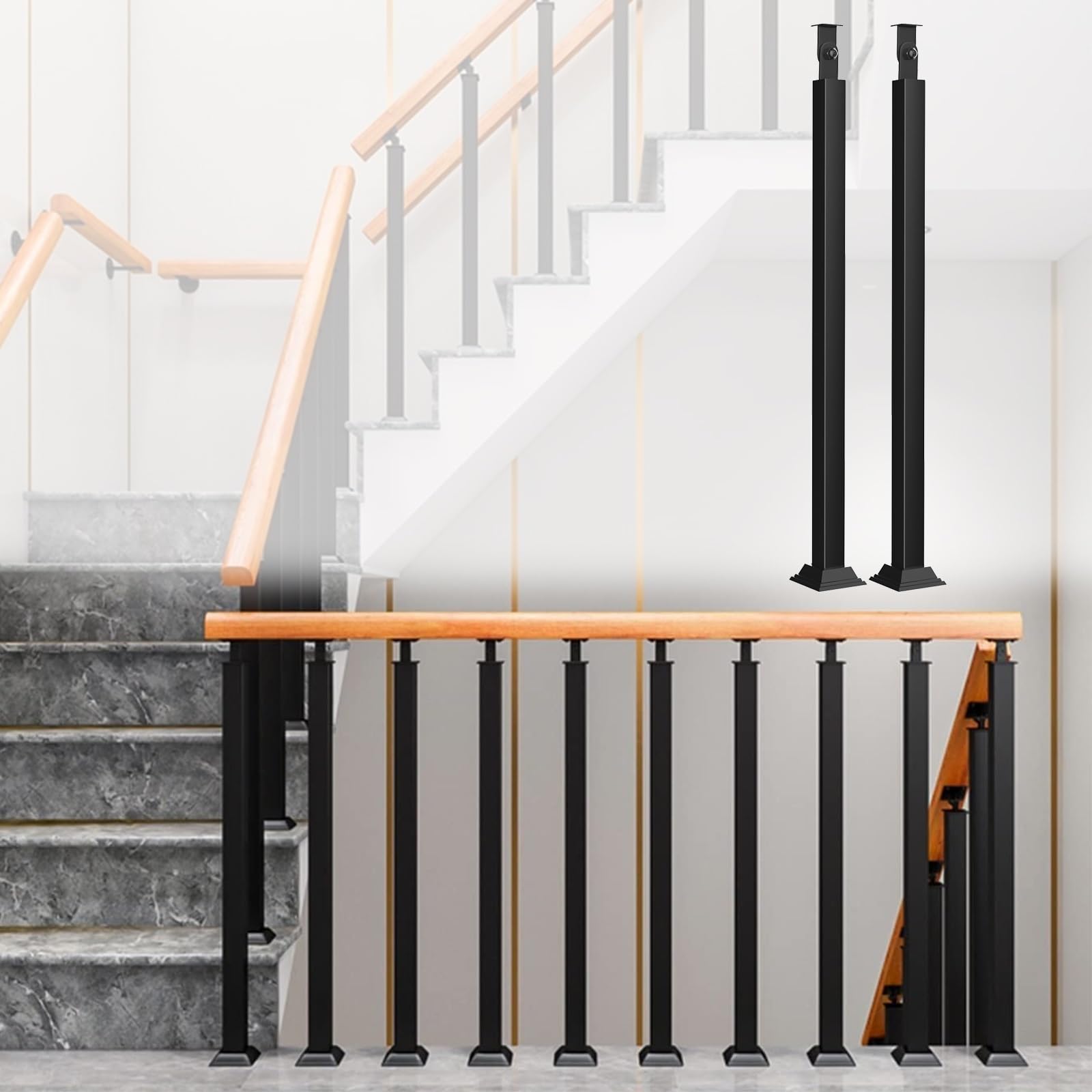 Balustres d'escalier 109 cm lot de 2 poteaux carrés métal noir