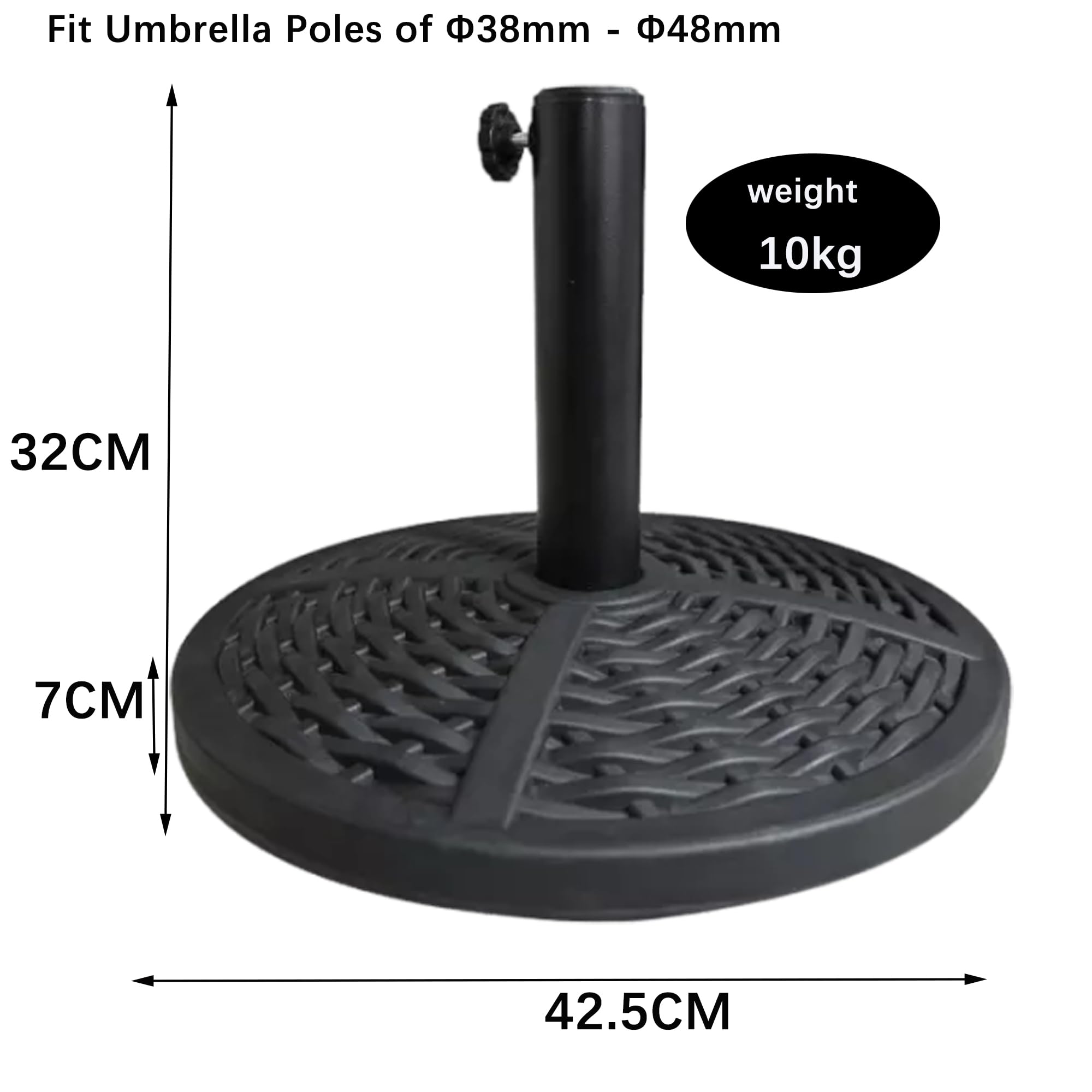 Base per ombrellone da giardino effetto rattan, 10 kg, con motivo a foglie, per mobili da esterno, ombrellone, gazebo, patio, tenda da sole, supporto per ombrellone con manopola regolabile H32 x D42,5
