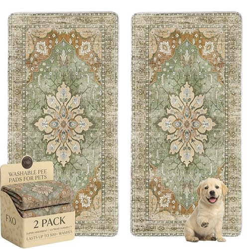 Image of Washable Pee Pads for Dogs,Great Urine Absorbent Reusable Puppy Training Pads,Waterproof,Leak-Proof & Non-Slip Potty Pads for Whelping,Crate,Playpen,Bed.(Green Floral,36 inchx72 inch)