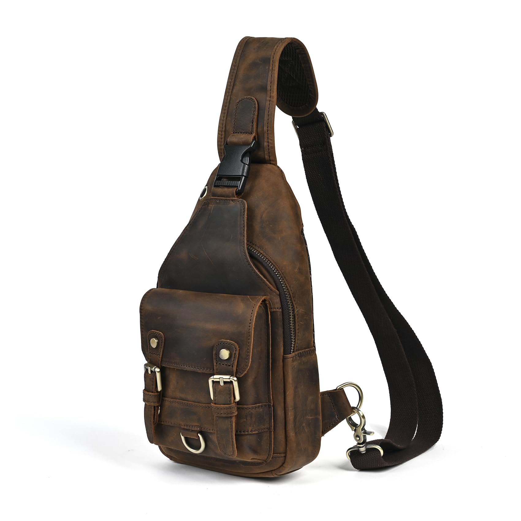 Handadsume Dick Crazy Horse Leder Dreieck Umhängetasche Sling Brusttasche Reisen Eine Umhängetasche Daypack für Männer Männer 8013