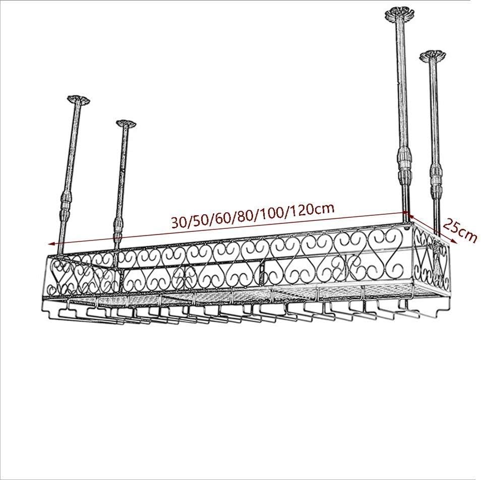 Vintage Wrought Iron Wine Glass Holder Rack with Hanging Champagne Glass Rack Black 60 * 25cm