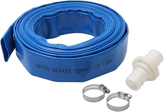 KATSU Layflat Tuyau de Refoulement 10 m x 32 mm, avec 2 Clips et Connecteur, Convient aux Pompes Submersibles et Pompes à eau pour étang de Drainage, Irrigation de Jardin, Piscine, Bleu 664433