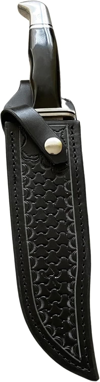 Custom Leather Knife Sheath Fits Buck 120 Knife, Fixed Blade Knife Holder, Black, Sheath Only