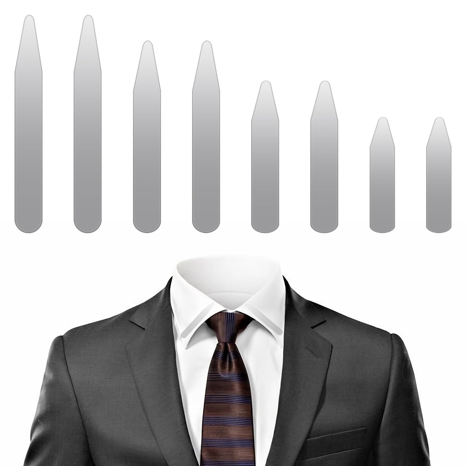 TYVOM8 Pcs Collar Stiffeners Metal Stainless Steel Shirt Collar Stiffeners Collar Stays for Mens Shirts for Men Women Formal Shirts Office Travel (7.6/7/6.35/5.58cm)