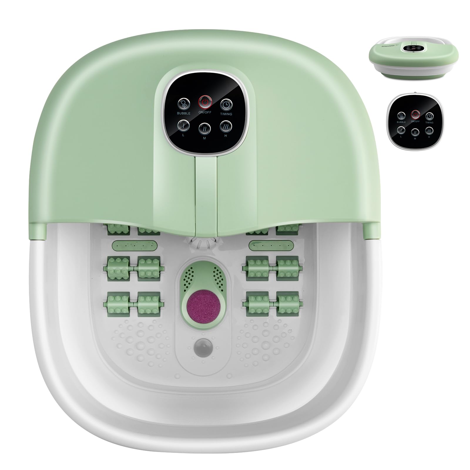 HOMASIS Bañera Spa Masajeador Plegable Para Pies con Calentamiento, Hidromasaje para Pies con Rodillos, Piedras Pómez y Temperaturas Ajustables 41/43/45 °C, Temporizador de 20/60 Minutos, 500W (Verde)