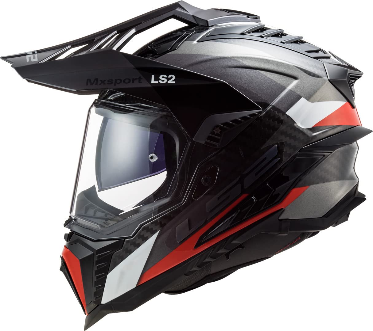 LS2, Casque Moto Cross Explorer Carbon Frontier Titanium Red, S