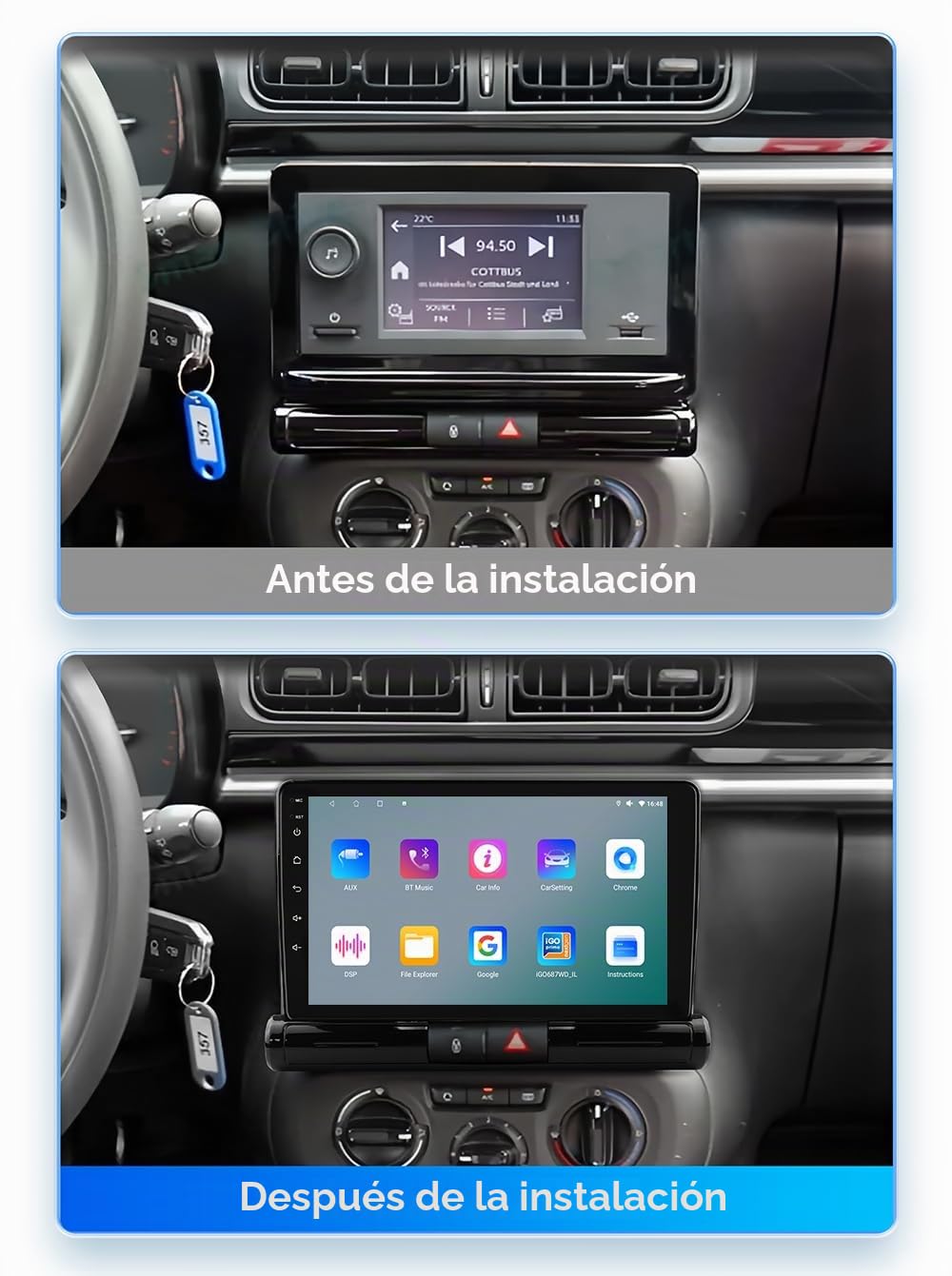 Android 14 9 pulgadas Radio de coche para Citroen C3/C3 aircross 2017-2023 para Citroen C4/C4 Aircross (Brazil) 2017-2023 compatible con coche inalámbrico / Android Auto, control del volante, WiFi/4G
