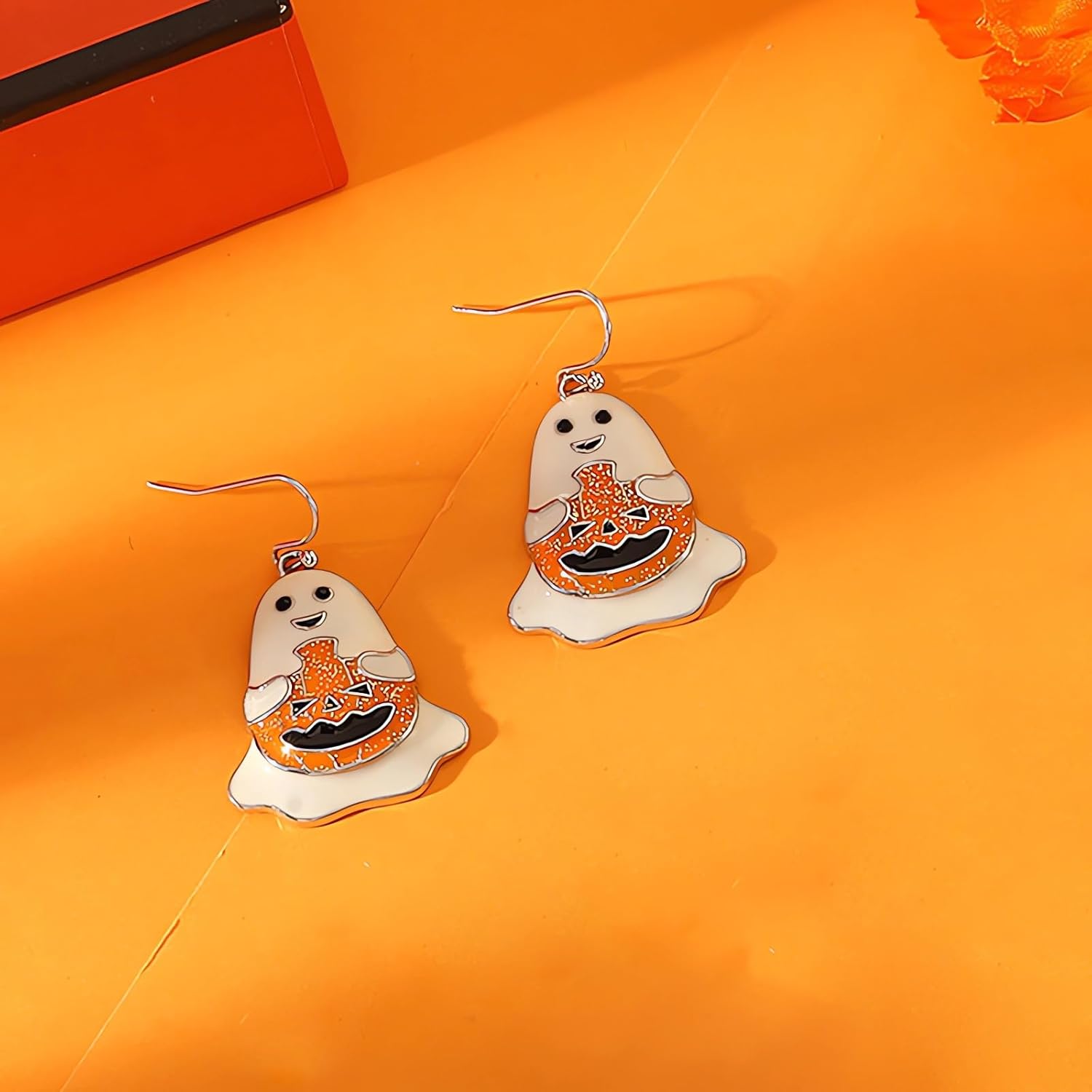 Halloween Ghost Dangle Earrings, Silver Plated White Enamel Spooky BOO Design Drop Earrings, Halloween Party Costume Jewelry for Women Gift - Image 6